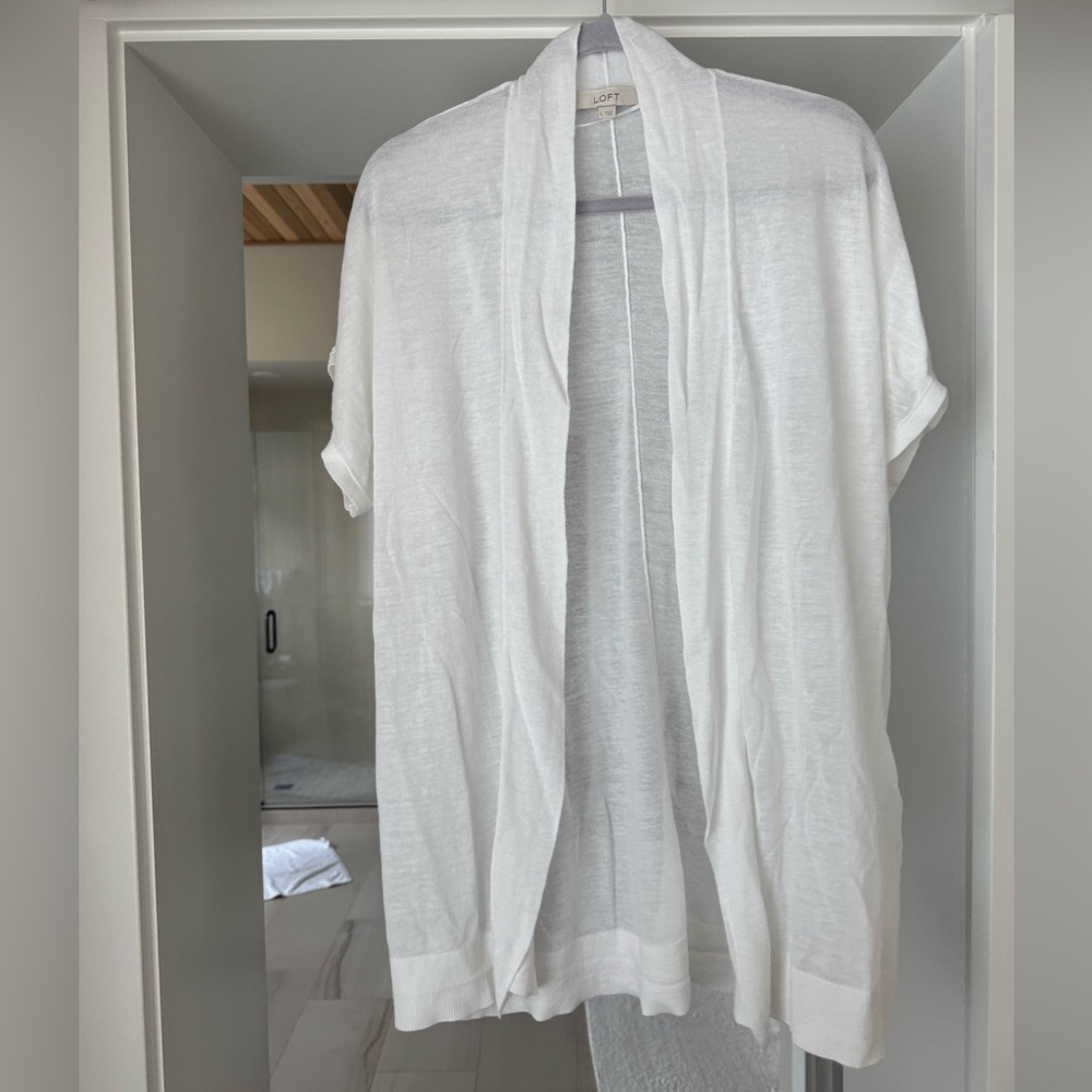 LOFT Soft White Short-sleeve Knit Cardigan